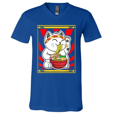 Kawaii Japanese Cat Eating Ramen Noodles Japanese Food Anime V-Neck T-Shirt