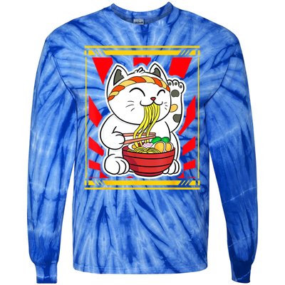 Kawaii Japanese Cat Eating Ramen Noodles Japanese Food Anime Tie-Dye Long Sleeve Shirt