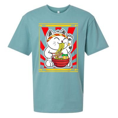 Kawaii Japanese Cat Eating Ramen Noodles Japanese Food Anime Sueded Cloud Jersey T-Shirt