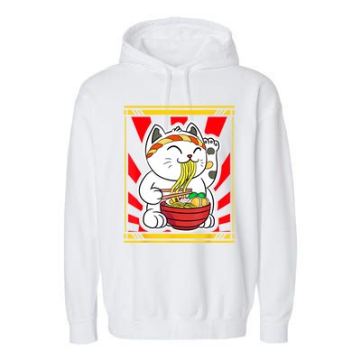 Kawaii Japanese Cat Eating Ramen Noodles Japanese Food Anime Garment-Dyed Fleece Hoodie