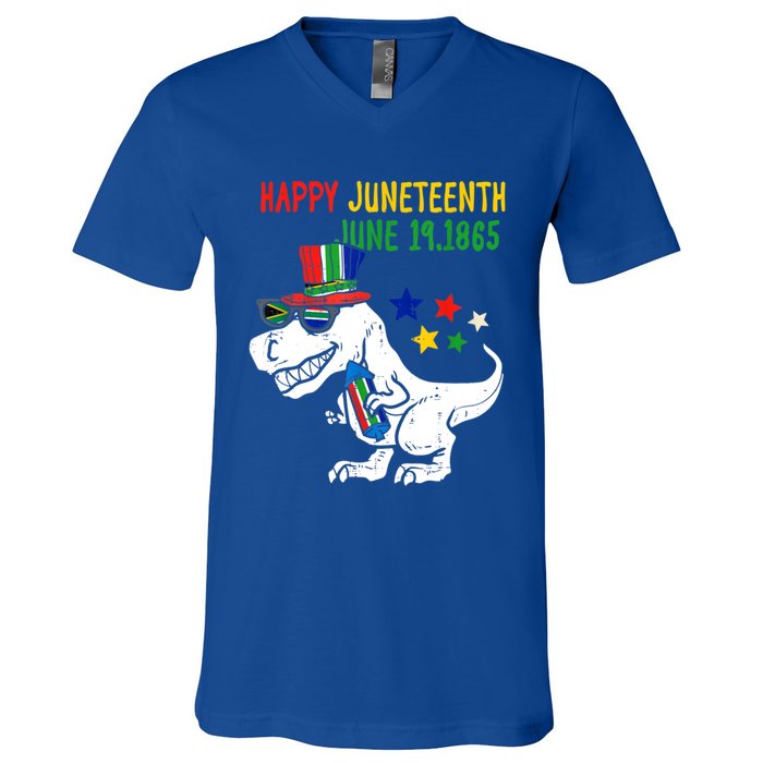 Kids Juneteenth Day Freedom Trex Dino Great Gift V-Neck T-Shirt