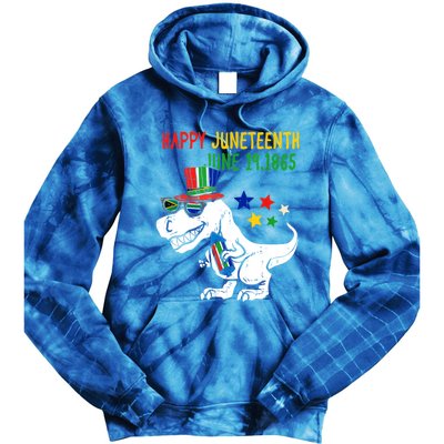 Kids Juneteenth Day Freedom Trex Dino Great Gift Tie Dye Hoodie