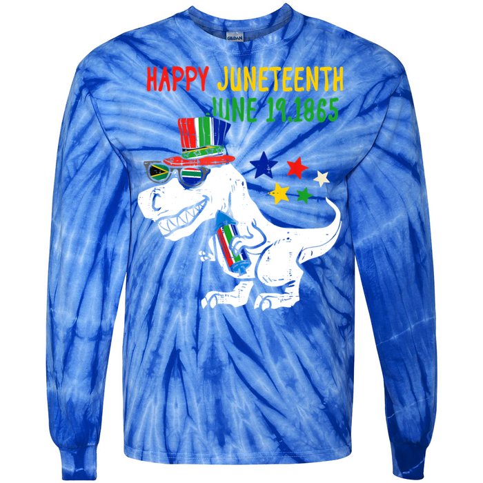 Kids Juneteenth Day Freedom Trex Dino Great Gift Tie-Dye Long Sleeve Shirt