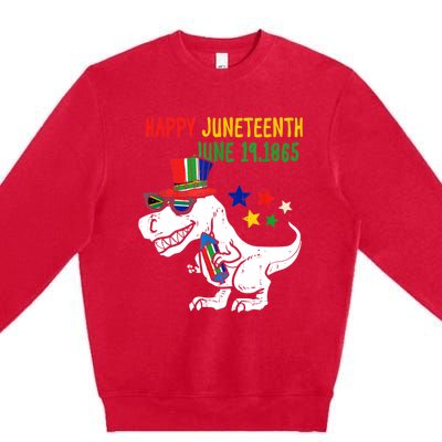 Kids Juneteenth Day Freedom Trex Dino Great Gift Premium Crewneck Sweatshirt