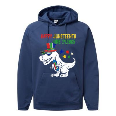 Kids Juneteenth Day Freedom Trex Dino Great Gift Performance Fleece Hoodie