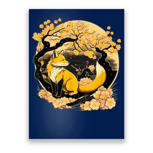 Kawaii Japanese Fox Cherry Blossom Flower Sakura Trees Gift Poster