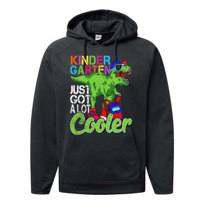 kindergarten just got cooler dinosaur back to school Performance Fleece Hoodie