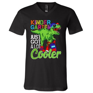 kindergarten just got cooler dinosaur back to school V-Neck T-Shirt