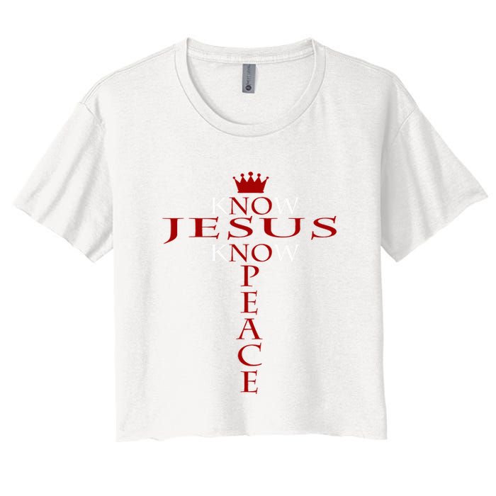 Know Jesus Know Peace Religious Christ Christian Women's Crop Top Tee