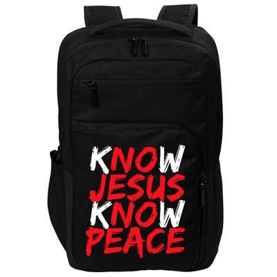 Know Jesus Know Peace No Jesus No Peace Faith God Impact Tech Backpack