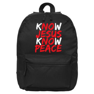 Know Jesus Know Peace No Jesus No Peace Faith God 16 in Basic Backpack