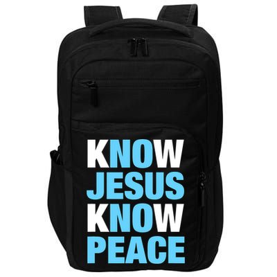 Know Jesus Know Peace No Jesus No Peace Faith God Impact Tech Backpack