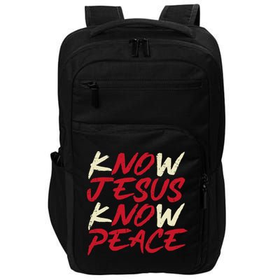 Know Jesus Know Peace No Jesus No Peace Faith God Impact Tech Backpack