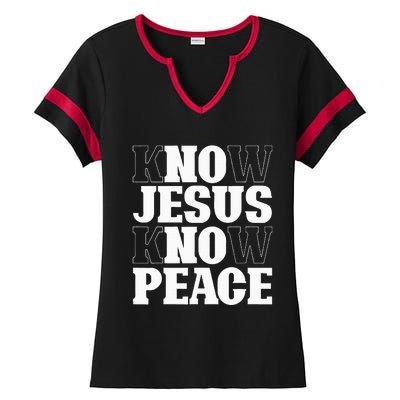 Know Jesus Know Peace Religion God Church Christian Gifts Ladies Halftime Notch Neck Tee