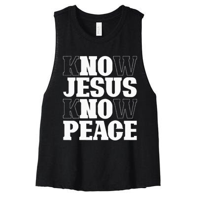 Know Jesus Know Peace Religion God Church Christian Gifts Women's Racerback Cropped Tank