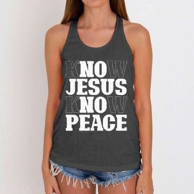 Know Jesus Know Peace Religion God Church Christian Gifts Women's Knotted Racerback Tank