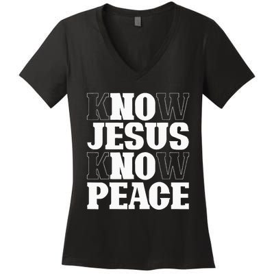 Know Jesus Know Peace Religion God Church Christian Gifts Women's V-Neck T-Shirt