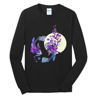 Koi Japanese Koi Carp Full Moon Yin Yang Cherry Blossom Tall Long Sleeve T-Shirt