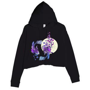 Koi Japanese Koi Carp Full Moon Yin Yang Cherry Blossom Crop Fleece Hoodie