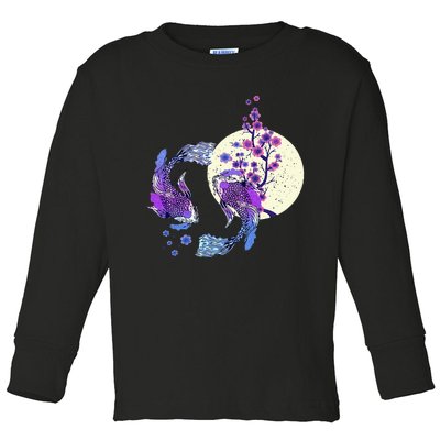 Koi Japanese Koi Carp Full Moon Yin Yang Cherry Blossom Toddler Long Sleeve Shirt