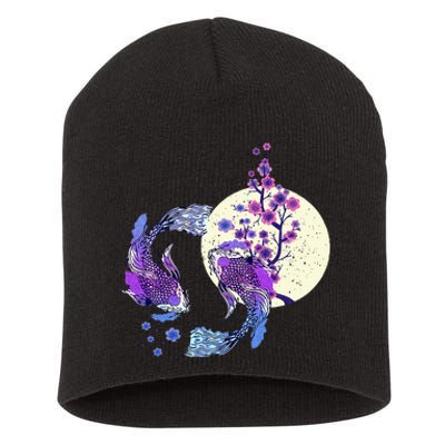 Koi Japanese Koi Carp Full Moon Yin Yang Cherry Blossom Short Acrylic Beanie