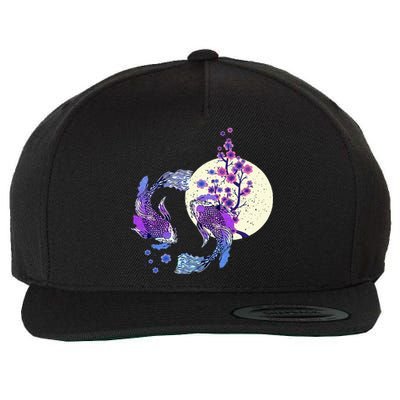 Koi Japanese Koi Carp Full Moon Yin Yang Cherry Blossom Wool Snapback Cap