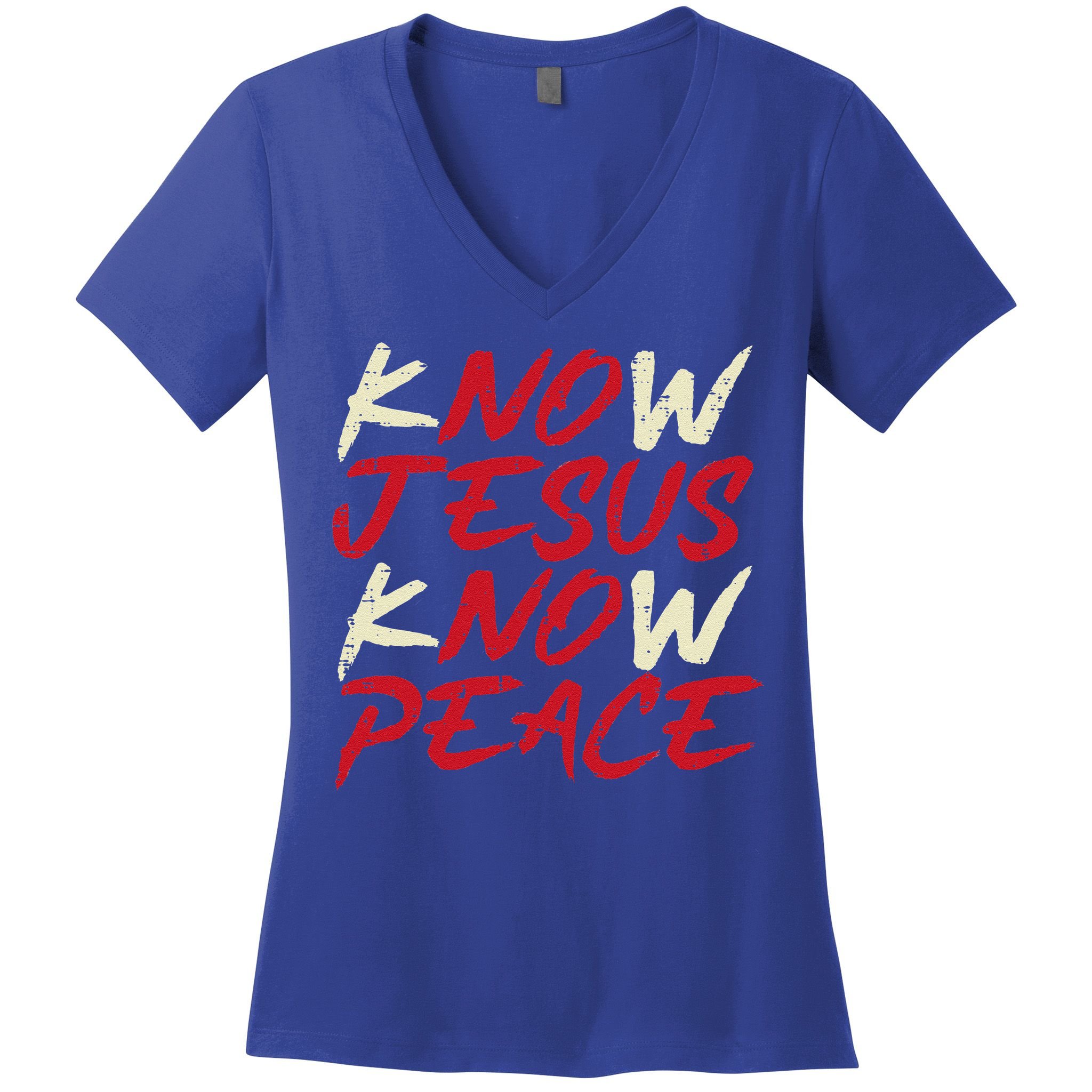 Know Jesus Know Peace God Faith Christian Women's V-Neck T-Shirt