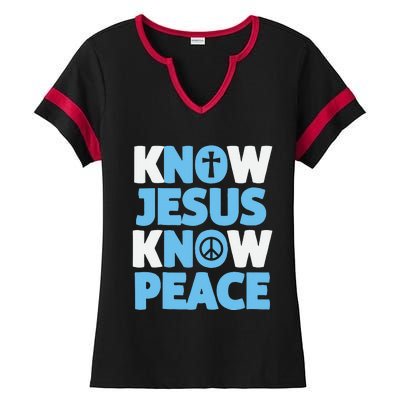 Know Jesus Know Peace No Jesus No Peace Christian Ladies Halftime Notch Neck Tee