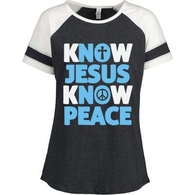 Know Jesus Know Peace No Jesus No Peace Christian Enza Ladies Jersey Colorblock Tee