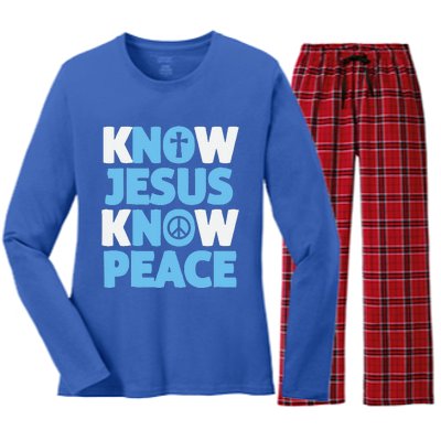 Know Jesus Know Peace No Jesus No Peace Christian Women's Long Sleeve Flannel Pajama Set 