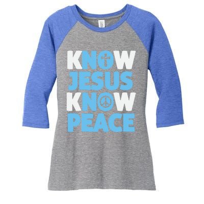 Know Jesus Know Peace No Jesus No Peace Christian Women's Tri-Blend 3/4-Sleeve Raglan Shirt