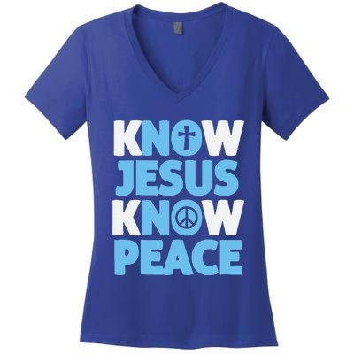 Know Jesus Know Peace No Jesus No Peace Christian Women's V-Neck T-Shirt