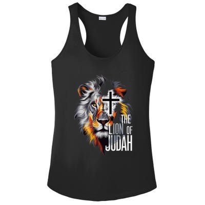 King Jesus Lion Of Judah Christian Cross Faith Ladies PosiCharge Competitor Racerback Tank