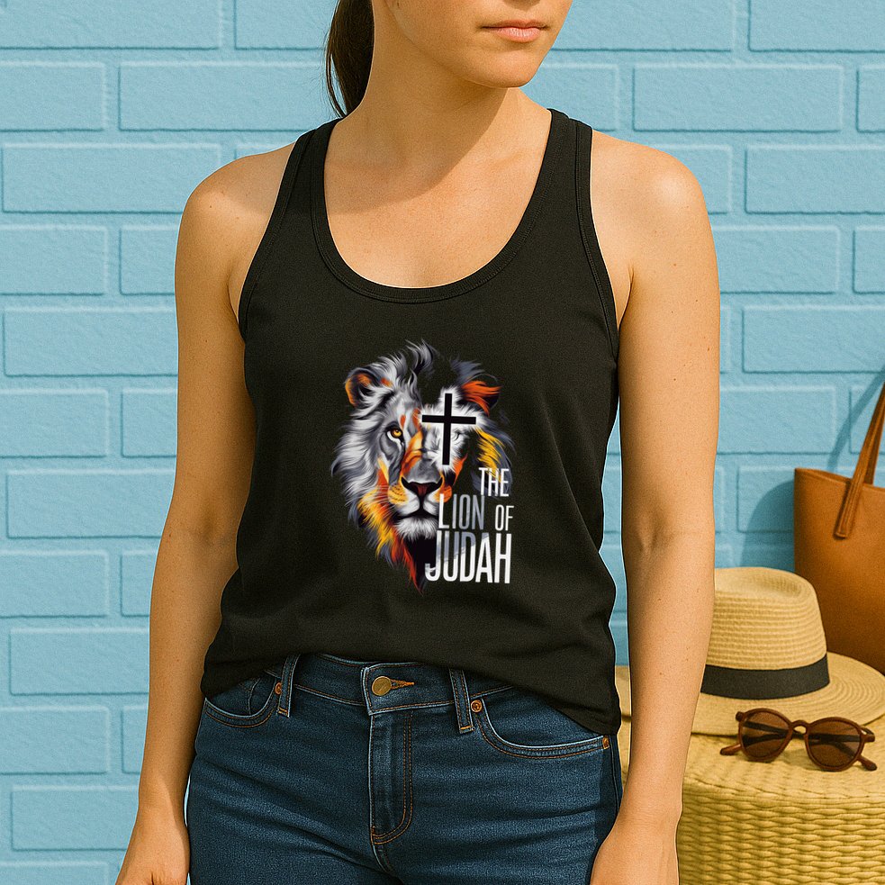 King Jesus Lion Of Judah Christian Cross Faith Womens Tank Top