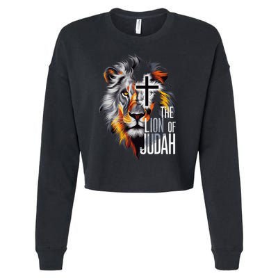 King Jesus Lion Of Judah Christian Cross Faith Cropped Pullover Crew