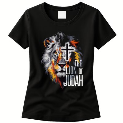 King Jesus Lion Of Judah Christian Cross Faith Womens T-Shirt