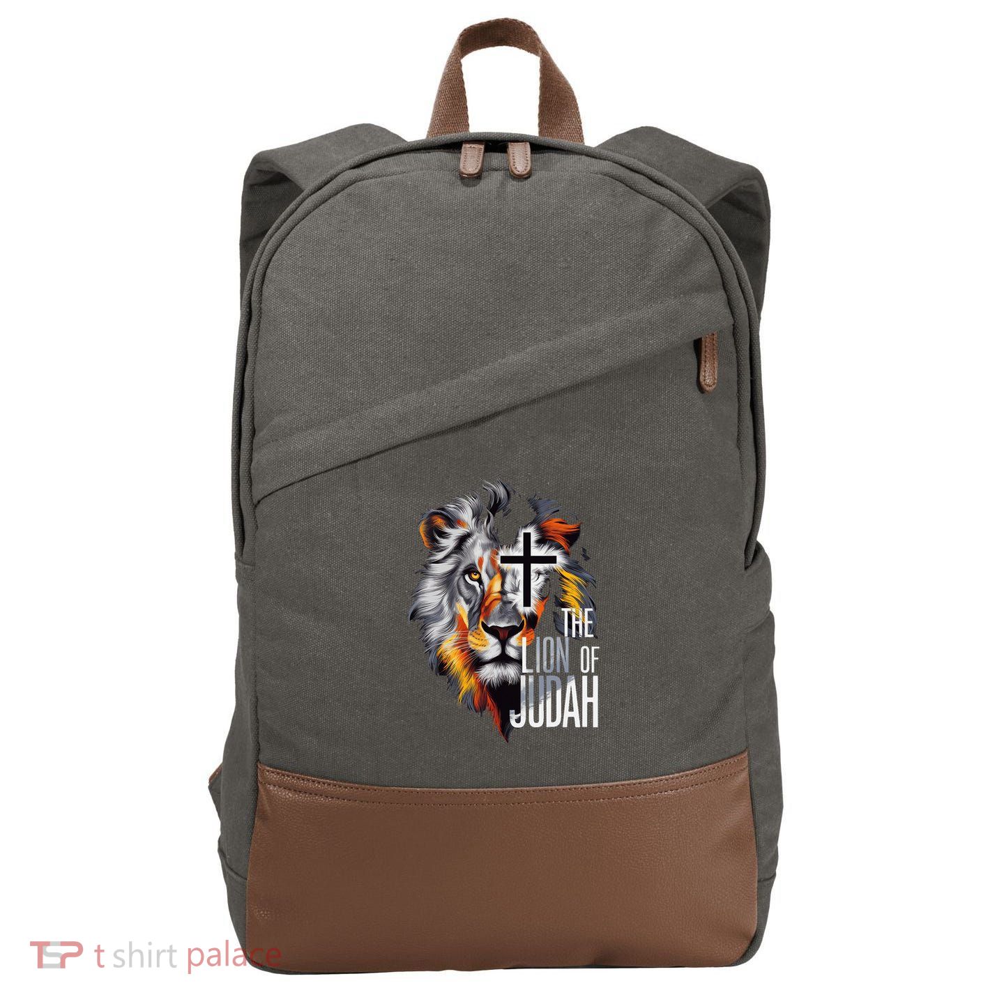 King Jesus Lion Of Judah Christian Cross Faith Cotton Canvas Backpack