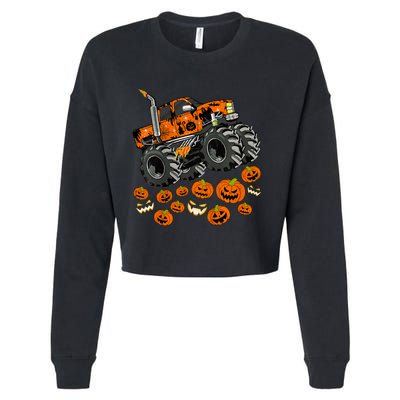 Kids Jack O Lantern Pumpkin Monster Truck Halloween Costume Cropped Pullover Crew