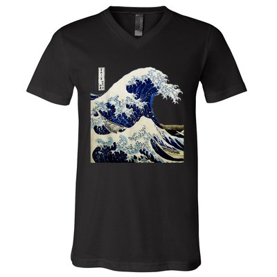 Kanagawa Japanese The Great Wave V-Neck T-Shirt