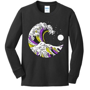 Kanagawa Japanese The Great Wave Of NonBinary LGBT Pride Kids Long Sleeve Shirt