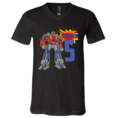 K.i.d.s K.i.d.s 5th Birthday Bot Robot for 5 Yr Old b.o.y.s Girls V-Neck T-Shirt