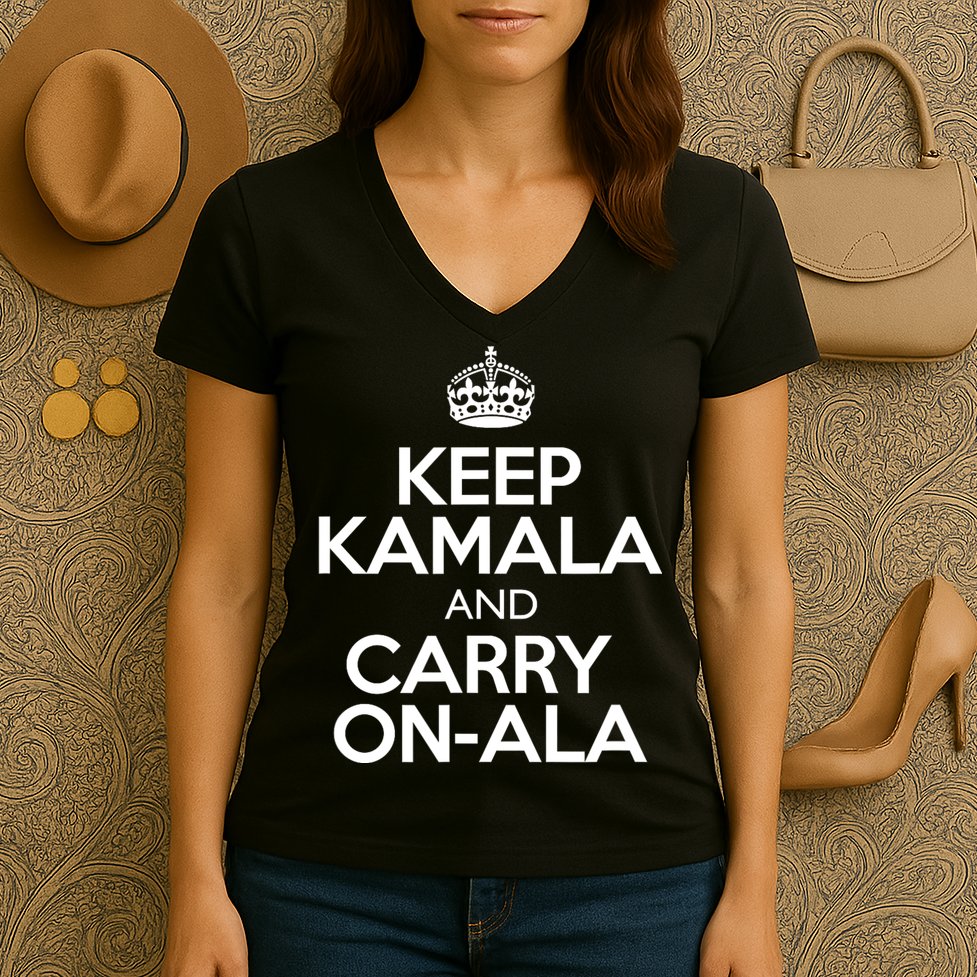 Keep Kamala And Carry Onala! Calm President Harris Meme Women's V-Neck T-Shirt