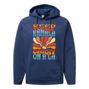 Keep Kamala And Carry On A La Groovy Style Performance Fleece Hoodie