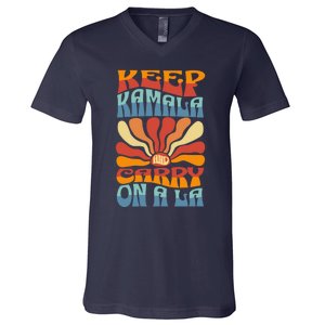 Keep Kamala And Carry On A La Groovy Style V-Neck T-Shirt