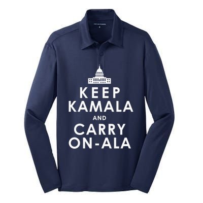 Keep Kamala And Carry On Ala Funny Harris White House Silk Touch Performance Long Sleeve Polo