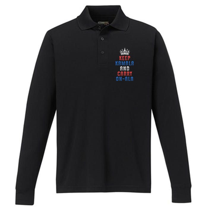 Keep Kamala And Carry Onala Vote Blue Harris Election 2024 Performance Long Sleeve Polo