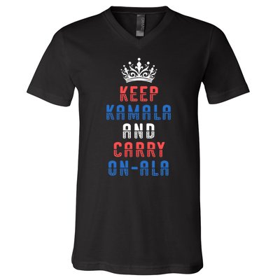 Keep Kamala And Carry Onala Vote Blue Harris Election 2024 V-Neck T-Shirt