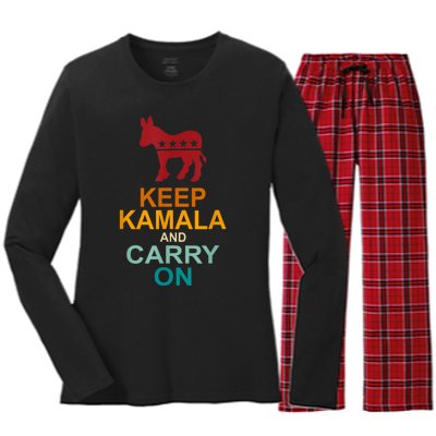 Keep Kamala And Carry On Vintage Design Women's Long Sleeve Flannel Pajama Set 