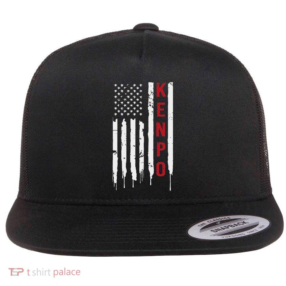 Kenpo Karate American Flag Flat Bill Trucker Hat