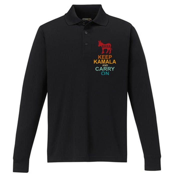 Keep Kamala And Carry On Vintage Design Performance Long Sleeve Polo